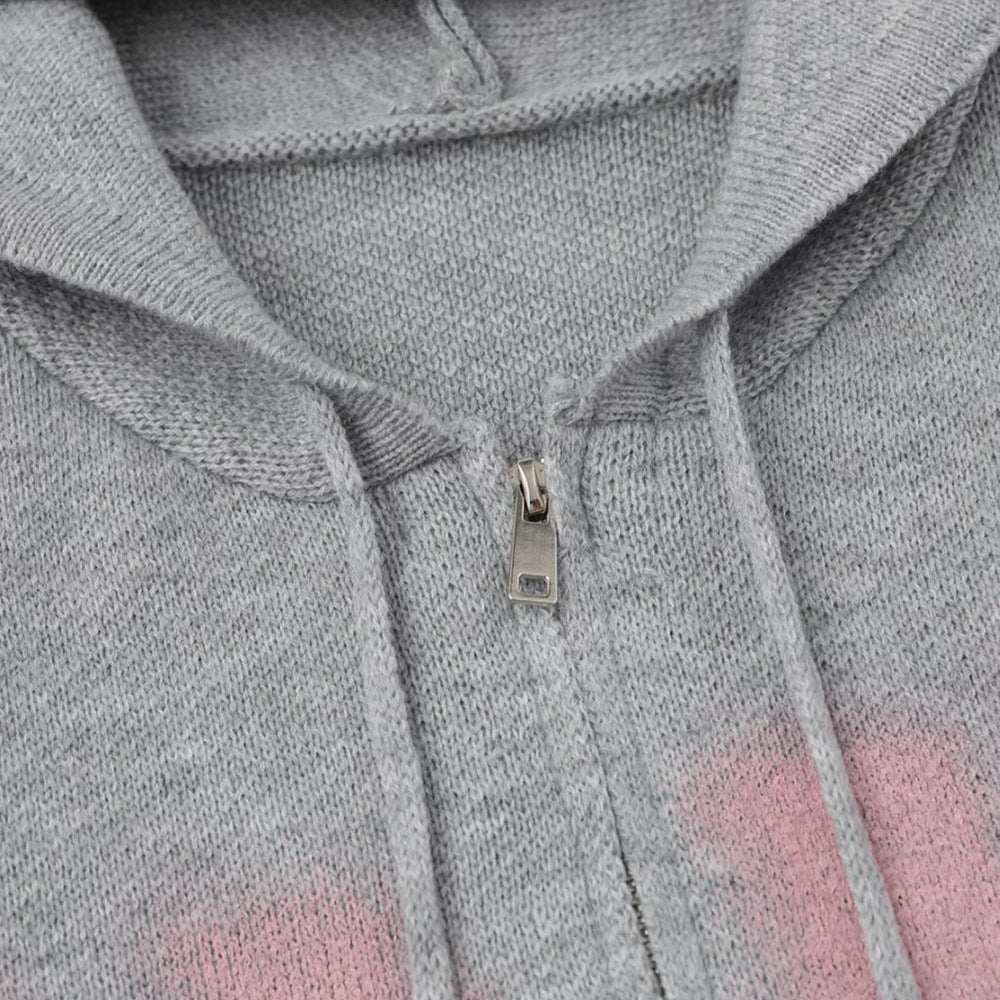 Graffiti splashed ink hooded knitted jacket