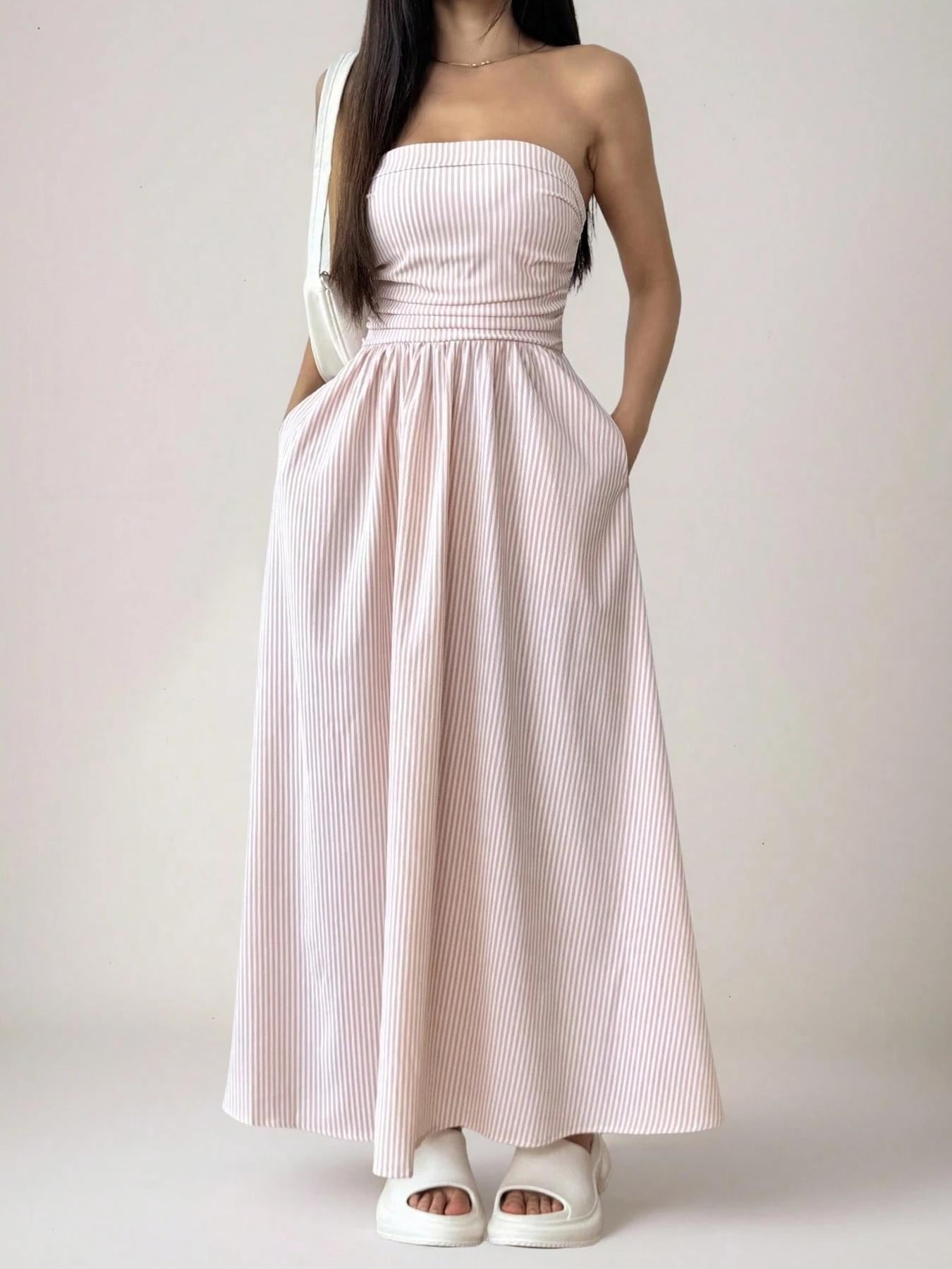 Fashion Chic Sexy Strapless Pocket Long Dress for Women