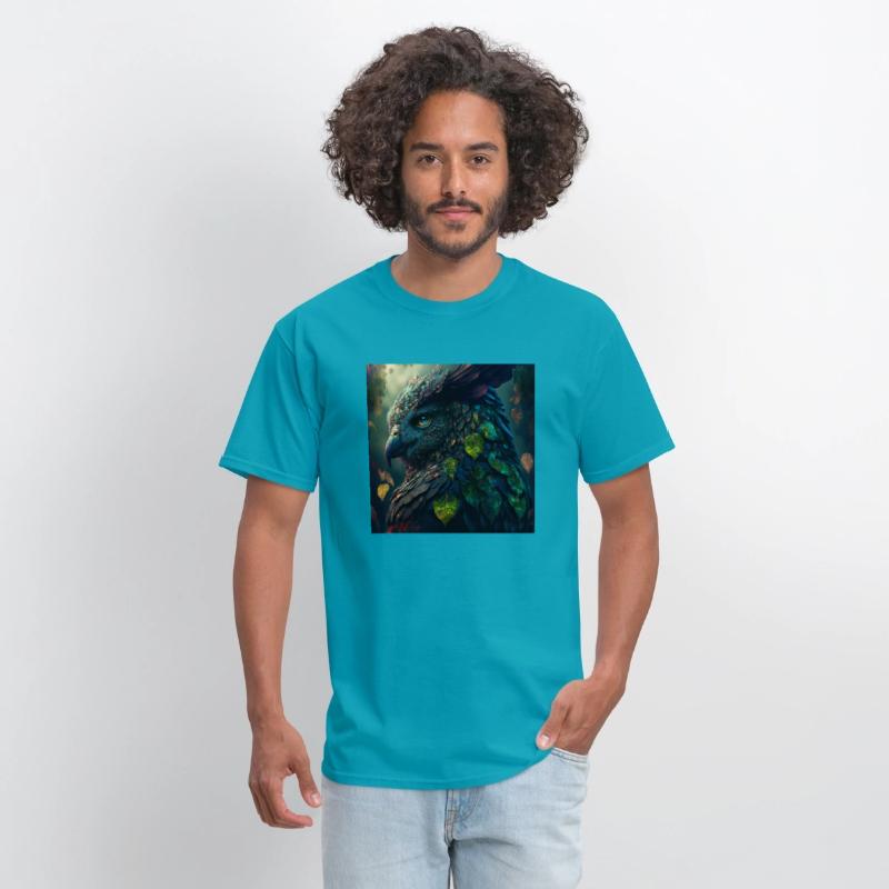 A close up of a bird with leaves on it s head