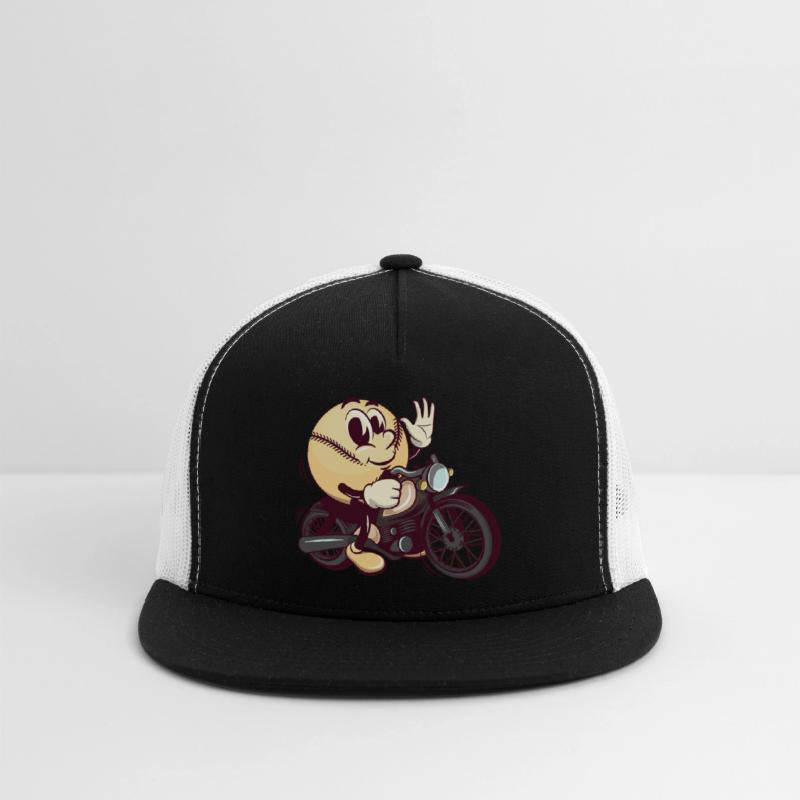 baseball cartoon riding a big motorcycle