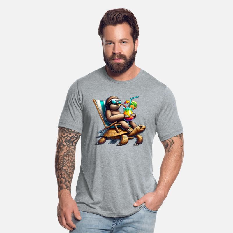 Chill Sloth on Turtle with Tropical Drink
