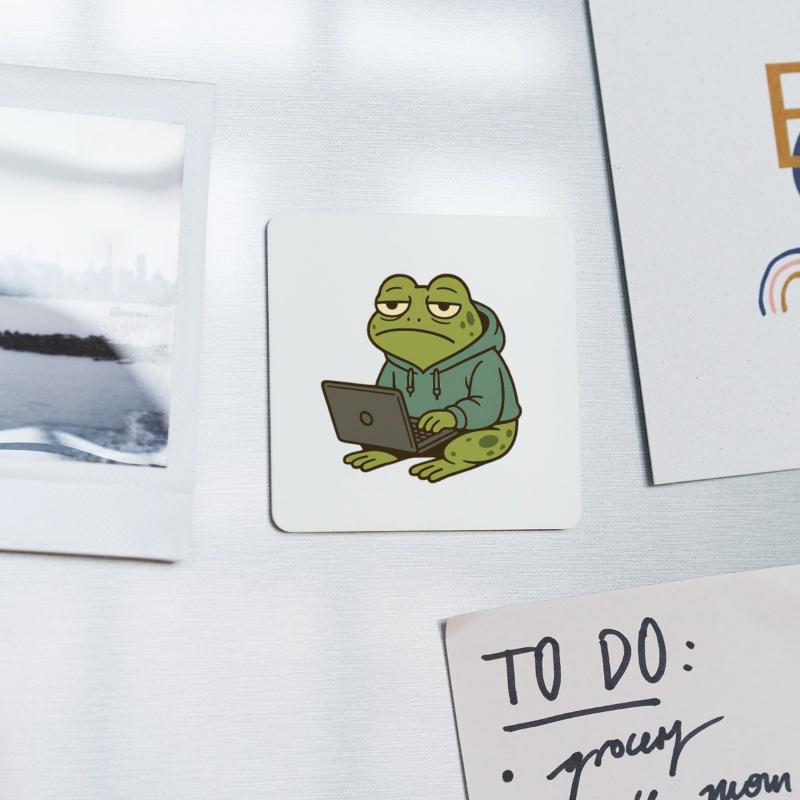Tired Frog Working on Laptop