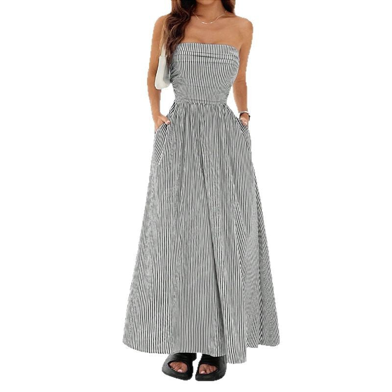 Fashion Chic Sexy Strapless Pocket Long Dress for Women