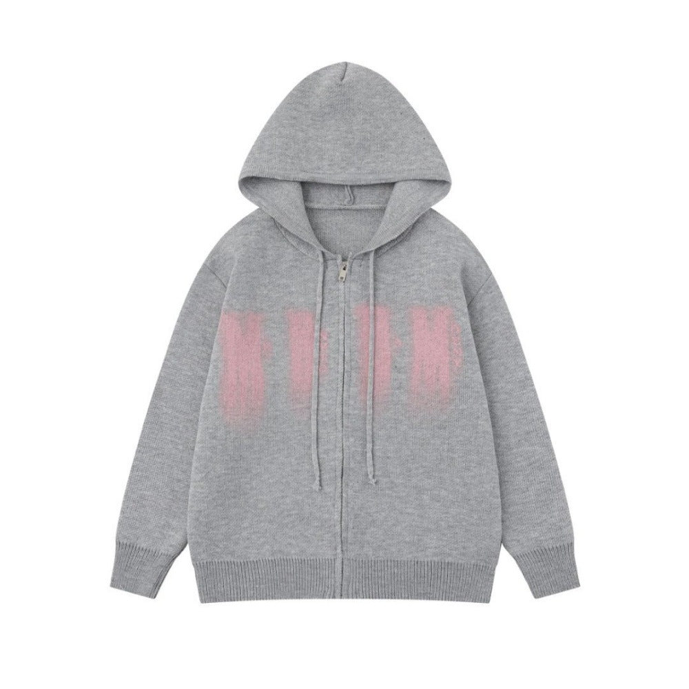 Graffiti splashed ink hooded knitted jacket