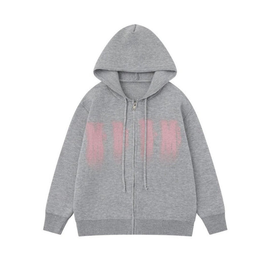Graffiti splashed ink hooded knitted jacket