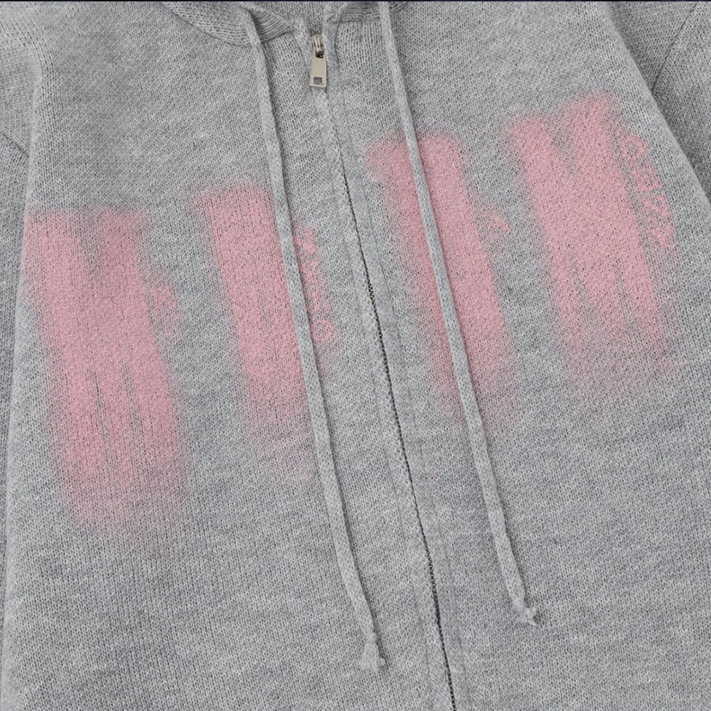 Graffiti splashed ink hooded knitted jacket