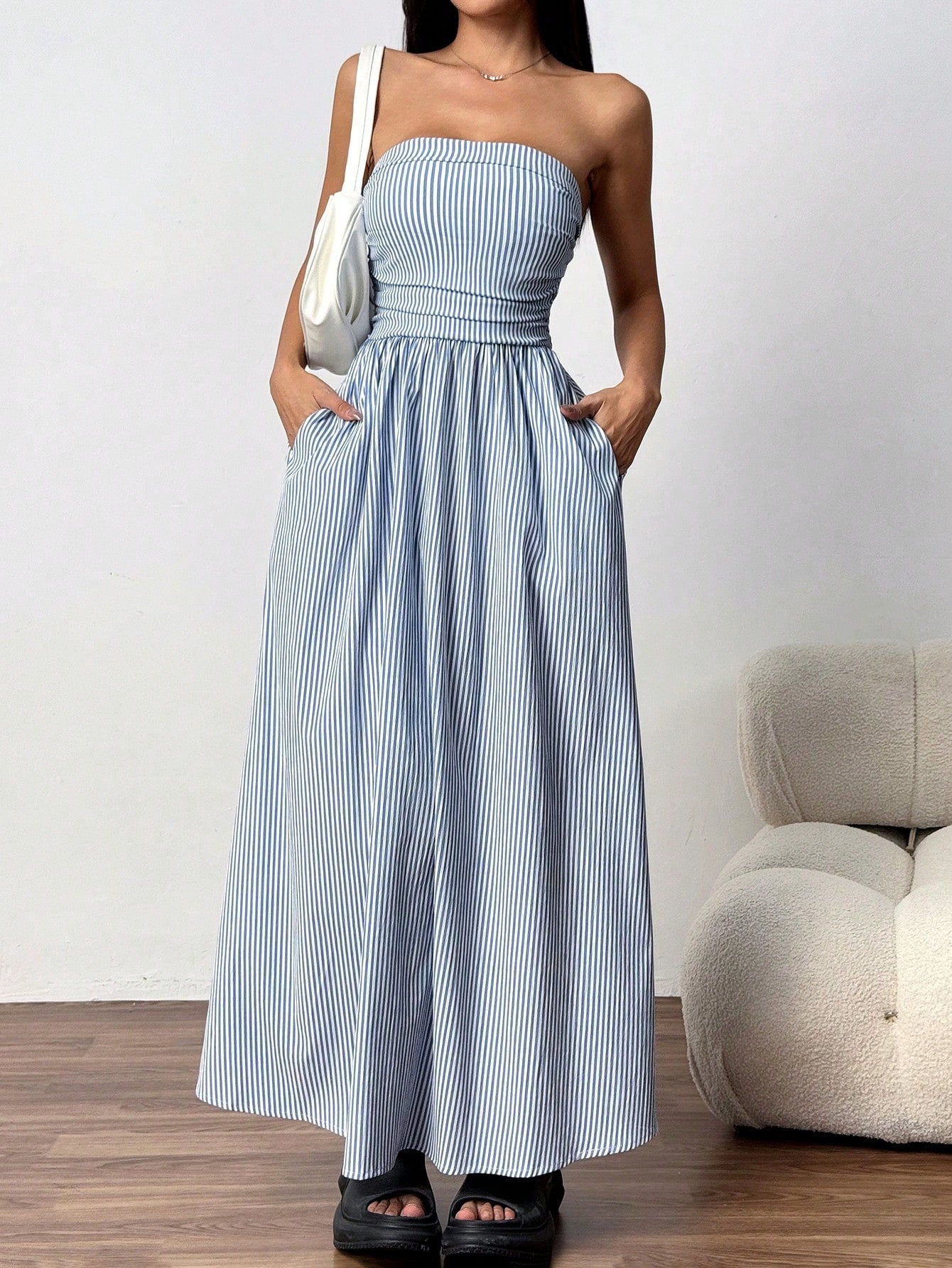 Fashion Chic Sexy Strapless Pocket Long Dress for Women