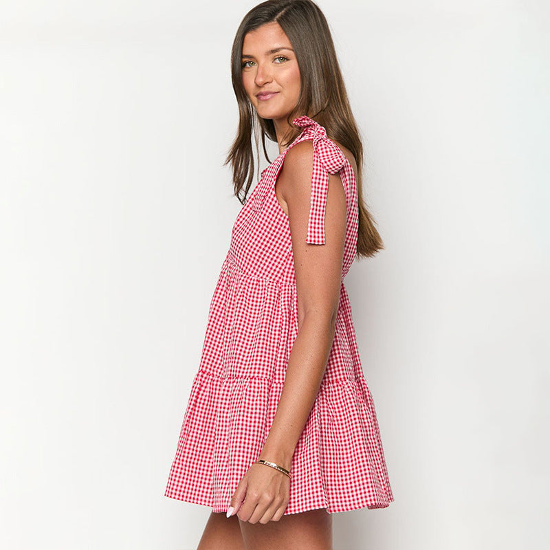 Casual Tie-Back Vest V-Neck Short Dress for Women