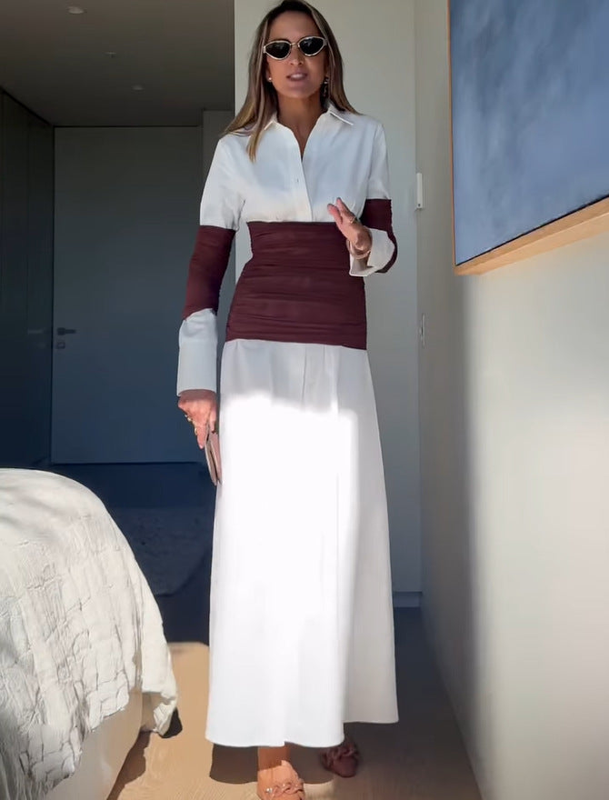 Women's patchwork split collar dress