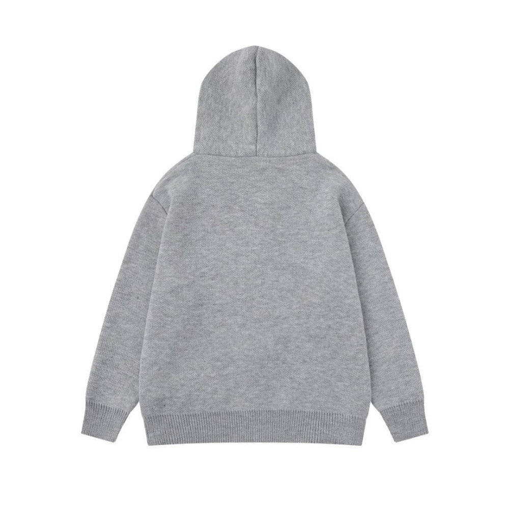 Graffiti splashed ink hooded knitted jacket