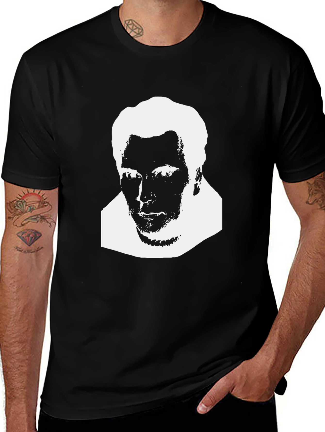 Abstract Black T-Shirt with White Face Design