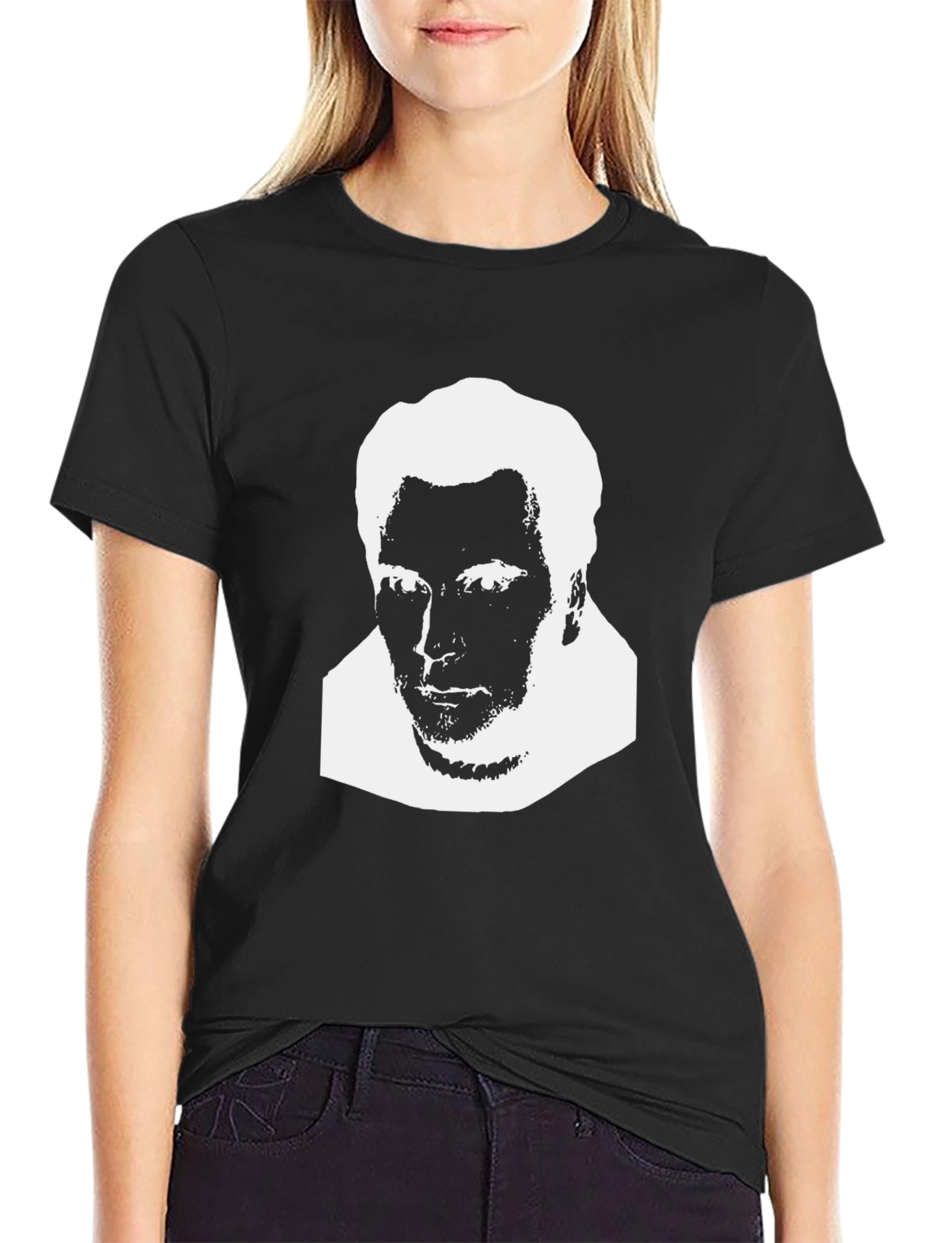 Abstract Black T-Shirt with White Face Design