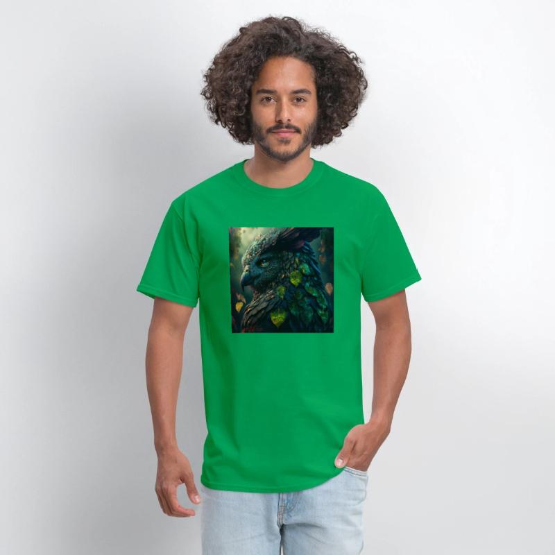 A close up of a bird with leaves on it s head