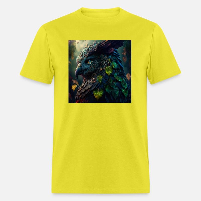 A close up of a bird with leaves on it s head