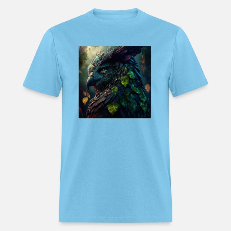 A close up of a bird with leaves on it s head