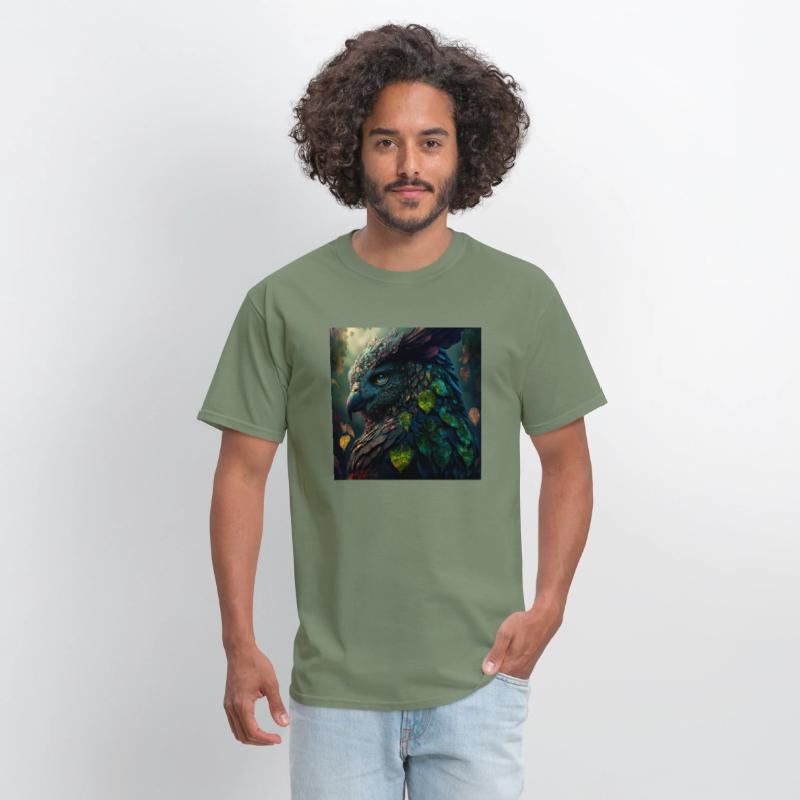 A close up of a bird with leaves on it s head