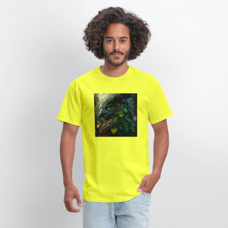 A close up of a bird with leaves on it s head