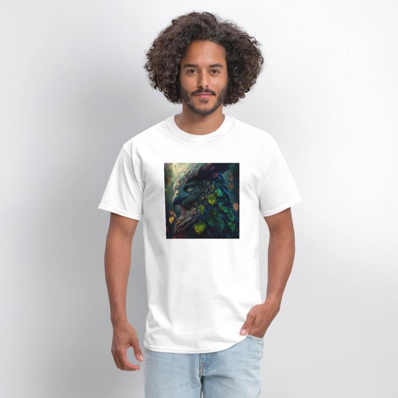 A close up of a bird with leaves on it s head