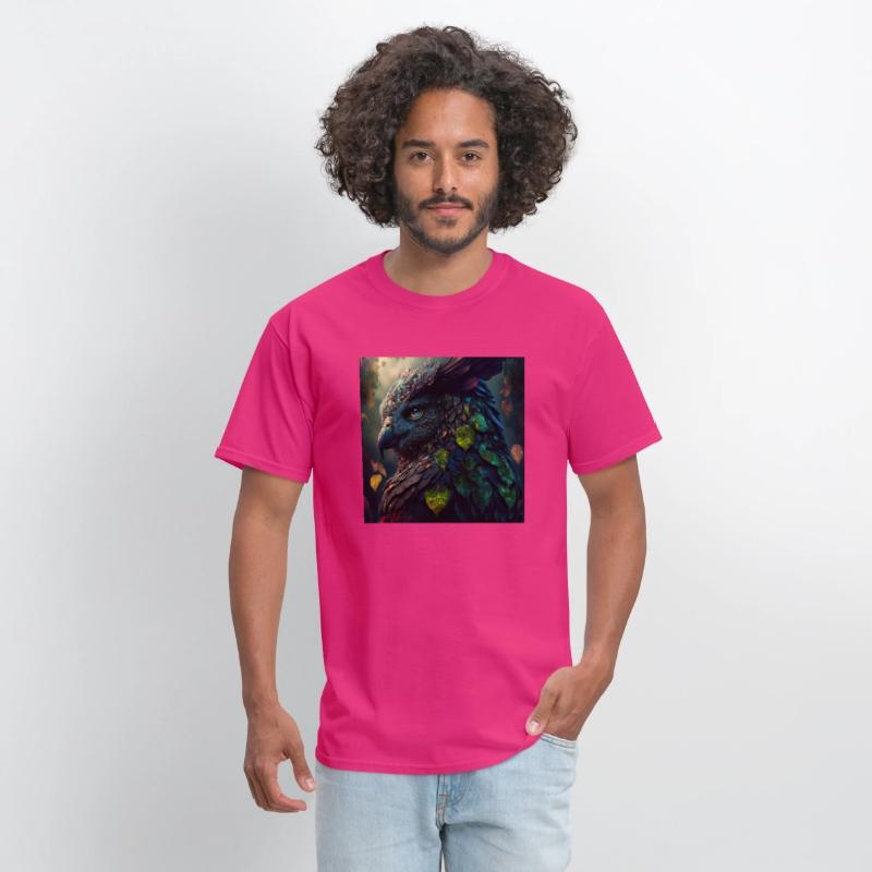 A close up of a bird with leaves on it s head