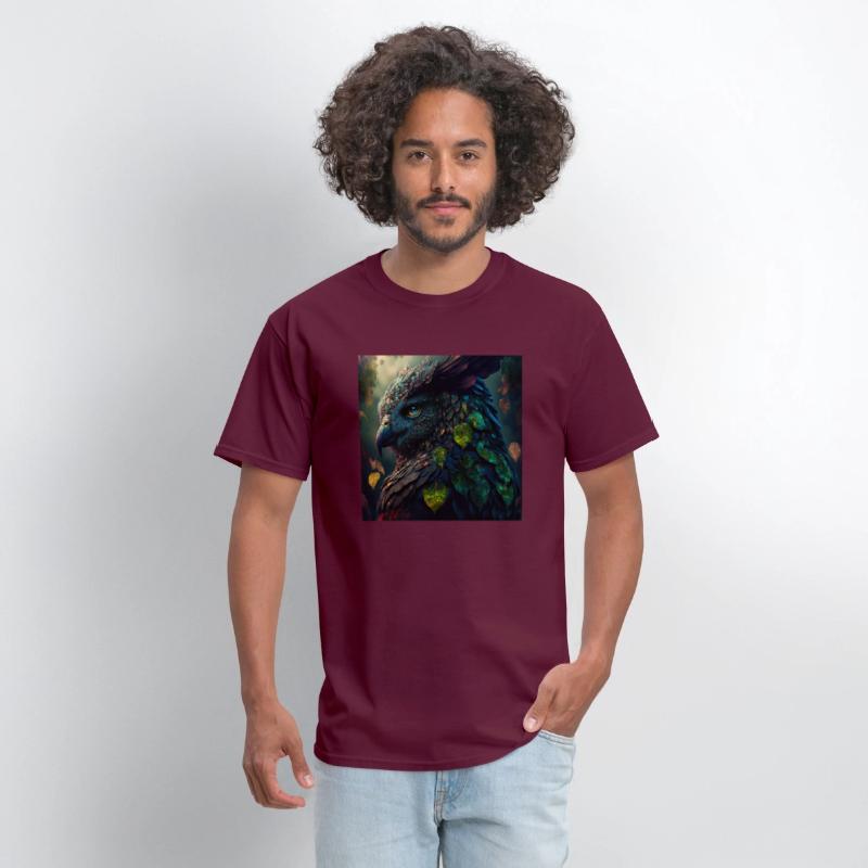 A close up of a bird with leaves on it s head