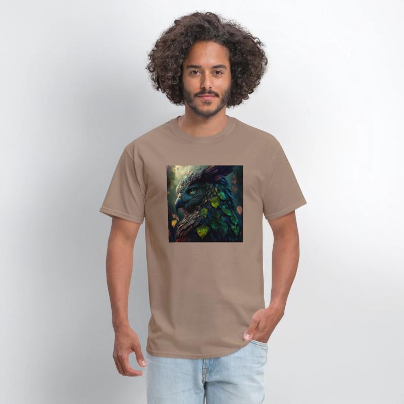 A close up of a bird with leaves on it s head