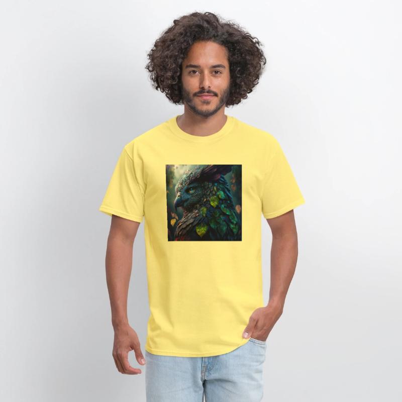 A close up of a bird with leaves on it s head