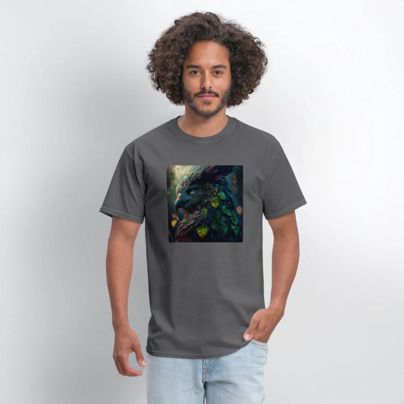 A close up of a bird with leaves on it s head