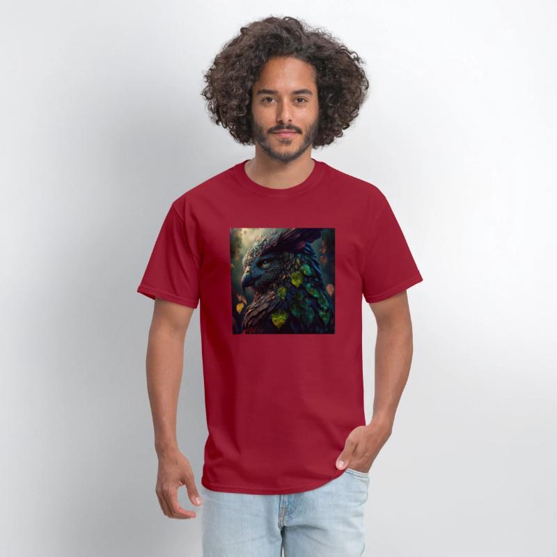 A close up of a bird with leaves on it s head