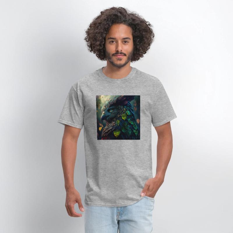 A close up of a bird with leaves on it s head