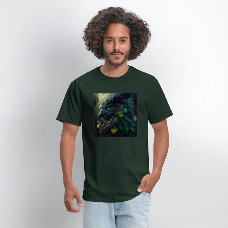 A close up of a bird with leaves on it s head