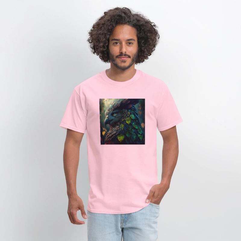 A close up of a bird with leaves on it s head