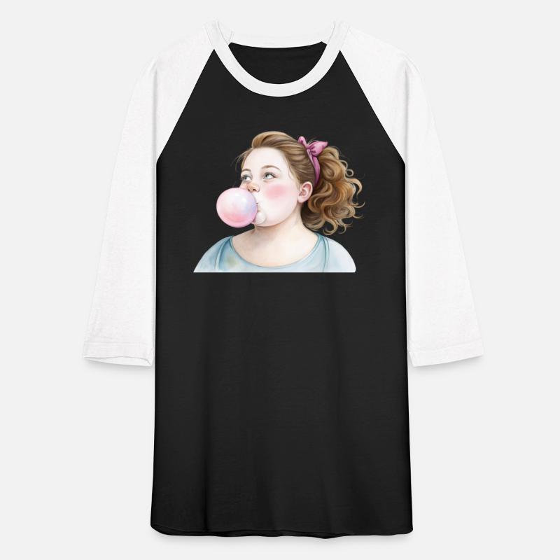 A girl blows a bubble from bubble gum.