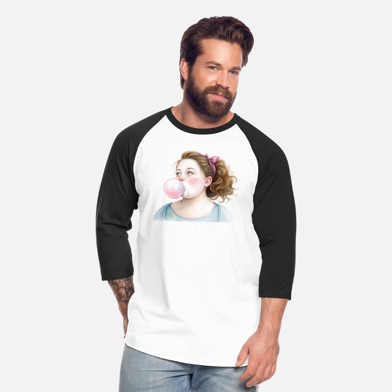 A girl blows a bubble from bubble gum.