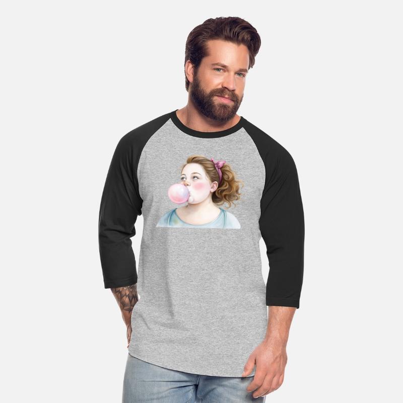 A girl blows a bubble from bubble gum.