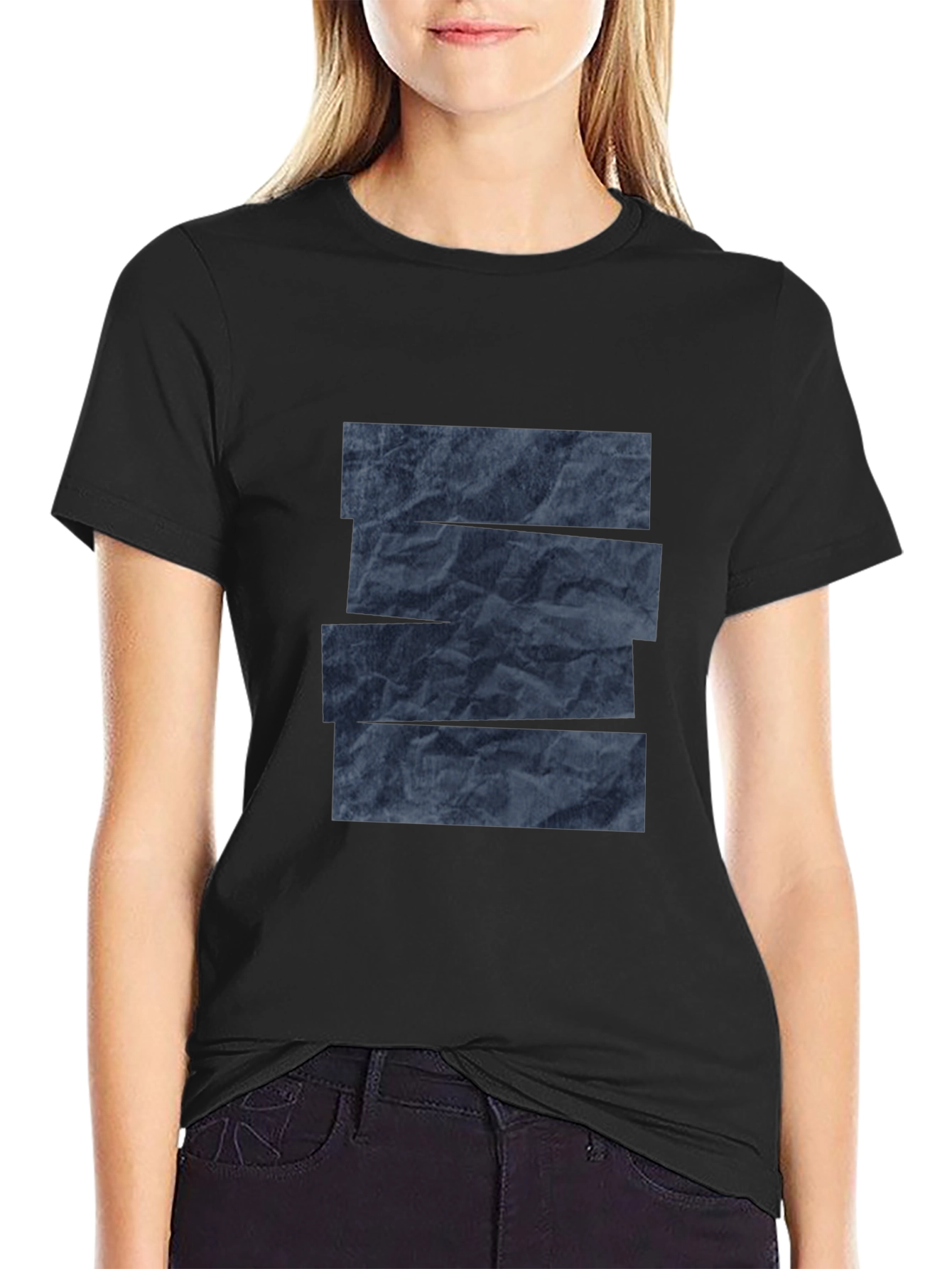 Abstract Dark Blue Patterned Crew Neck T-Shirt
