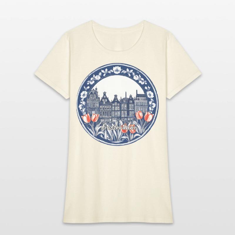 Amsterdam Houses Red Tulips Dutch Blue