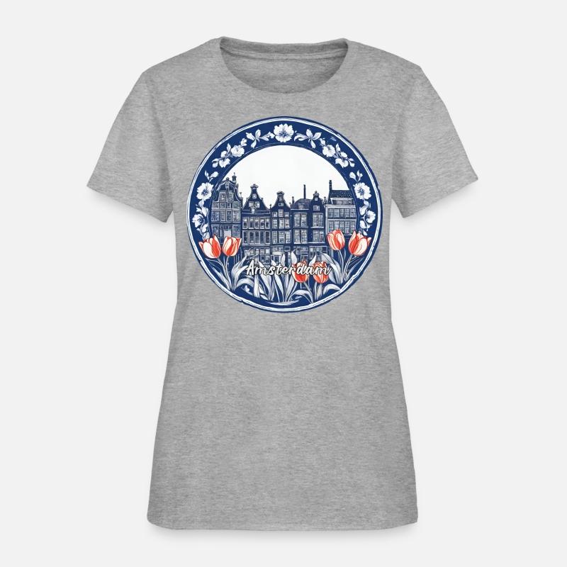 Amsterdam Houses Red Tulips Dutch Blue