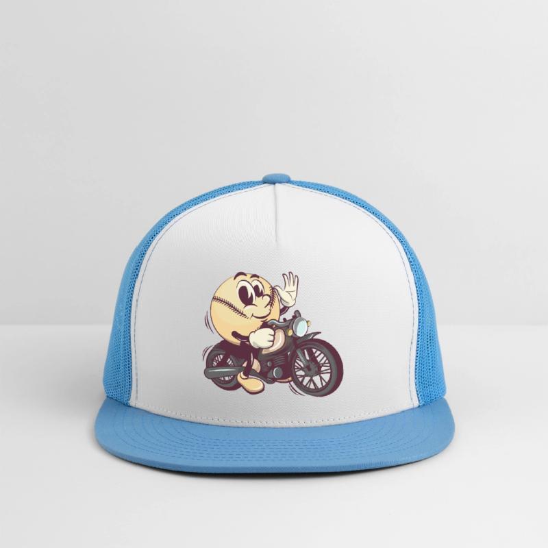baseball cartoon riding a big motorcycle
