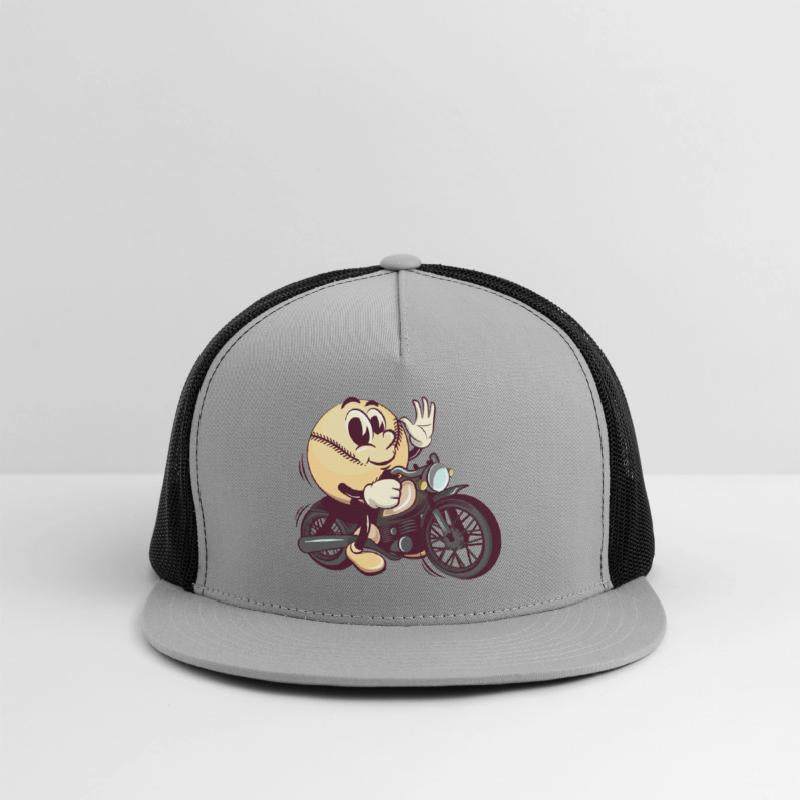 baseball cartoon riding a big motorcycle