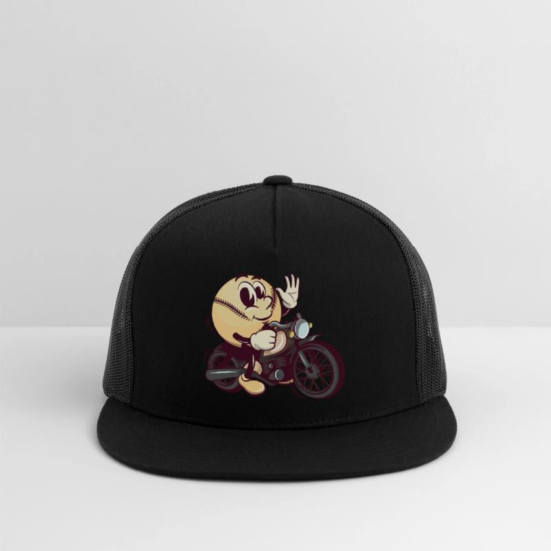baseball cartoon riding a big motorcycle