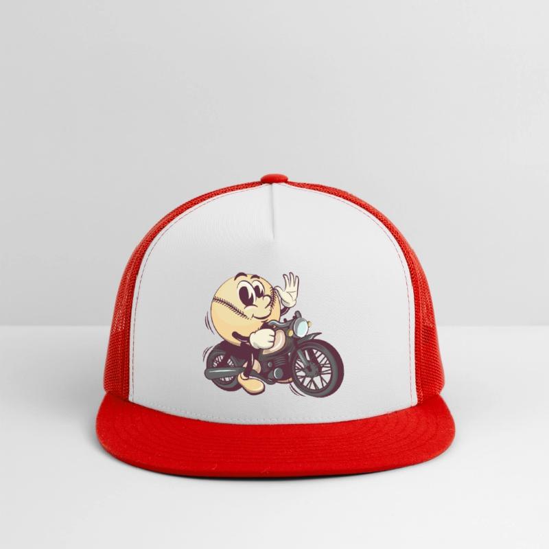 baseball cartoon riding a big motorcycle
