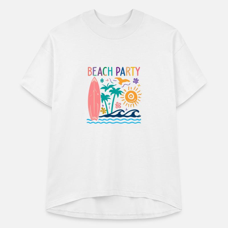 Beach Party With Surfboard And Palm Trees