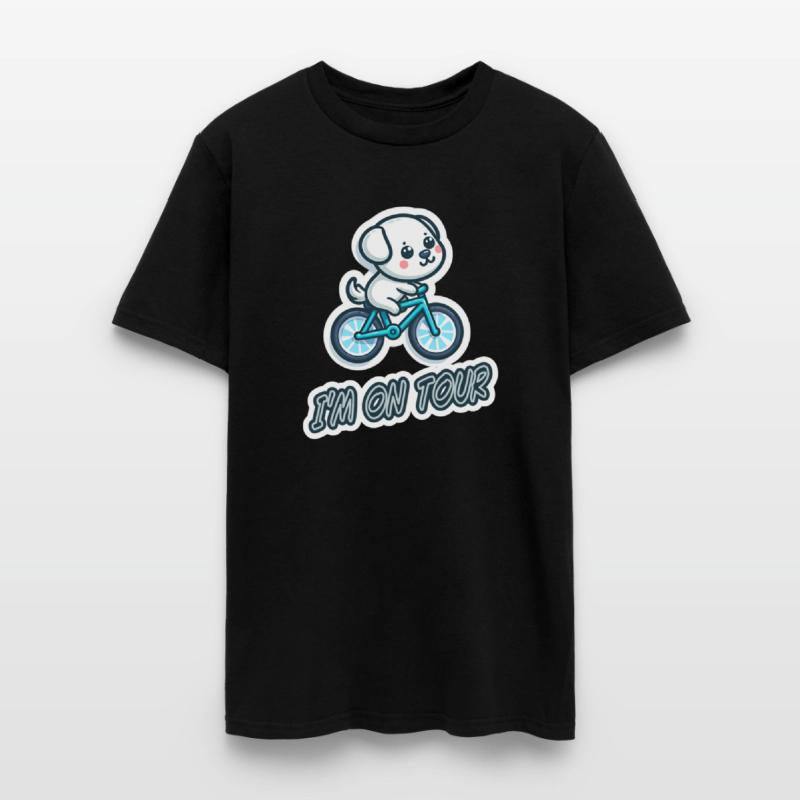 Comic style dogs puppy on bike