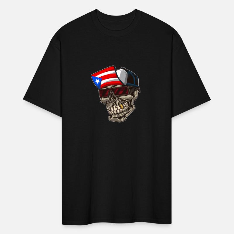 Cool Puerto Rico Skull With Cap and Boricua Flag