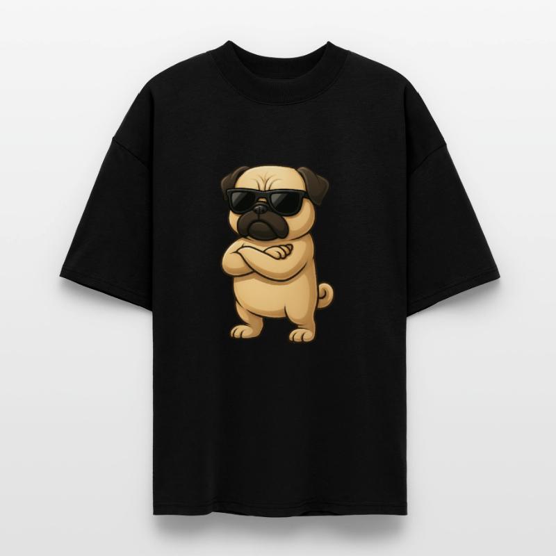 Cool pug cartoon gamer with crossed arms