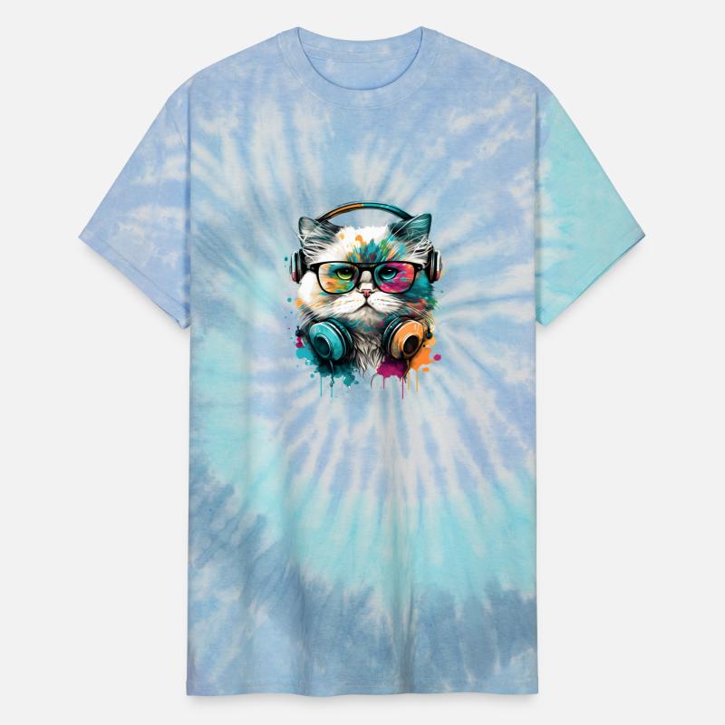 cute cat wearing glasses and headset fun colorful