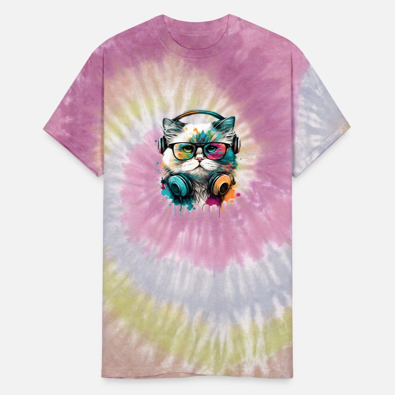 cute cat wearing glasses and headset fun colorful