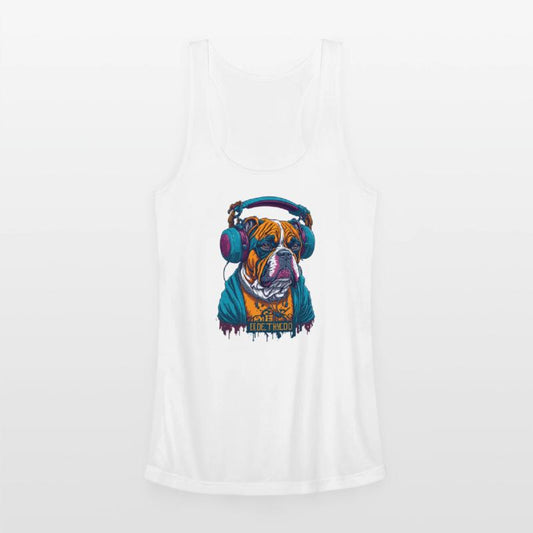 Dog as rapper, wearing headphones