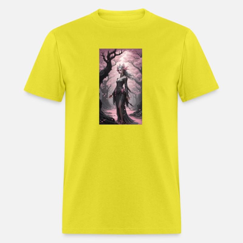 dryad in the cherry blossom woods on black canvas