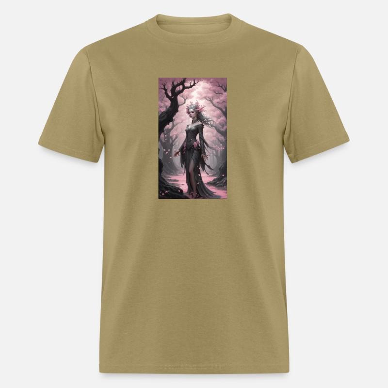 dryad in the cherry blossom woods on black canvas